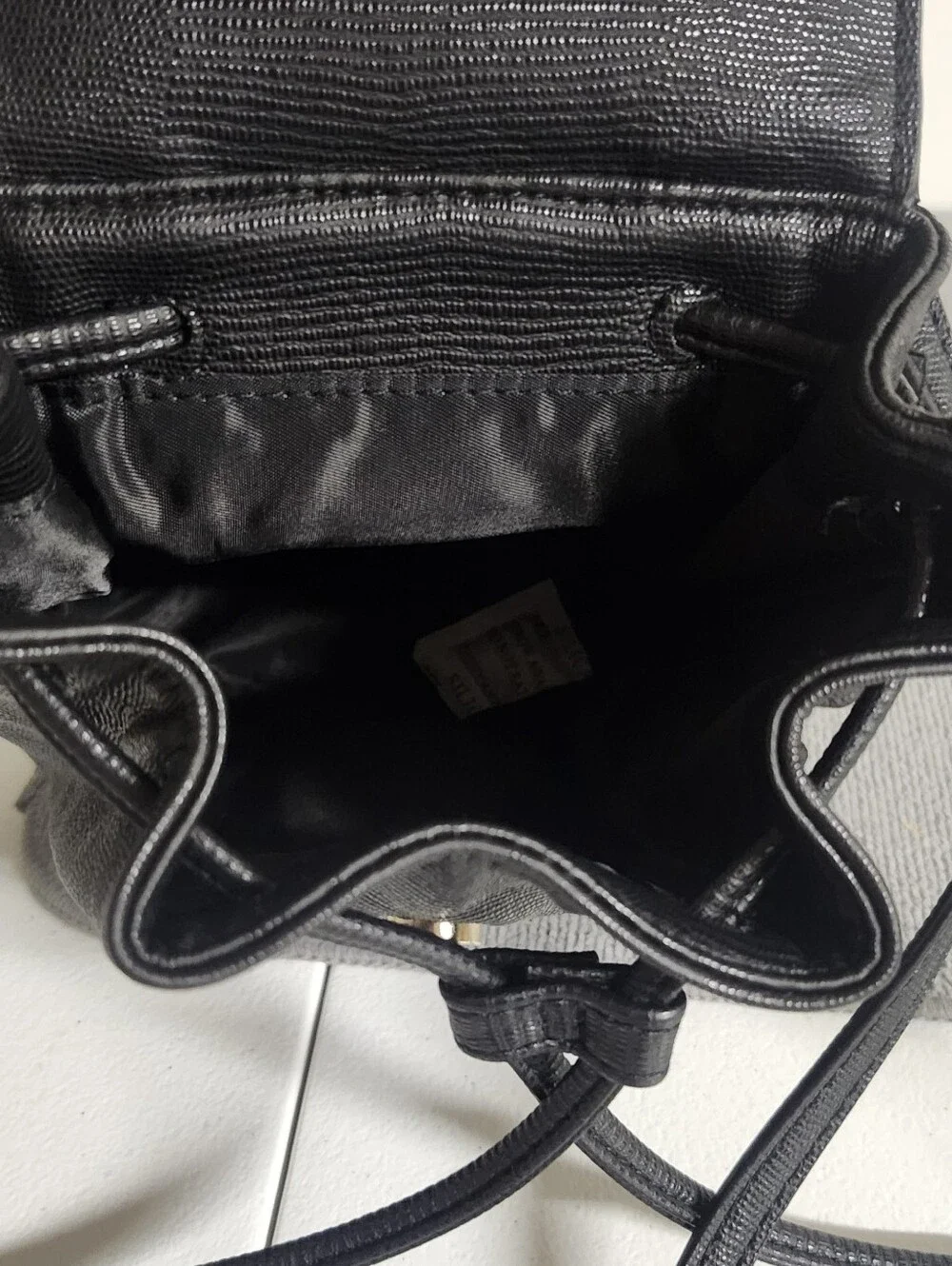 Victoria's Secret Black Textured Mini Backpack with Gold Logo Plate